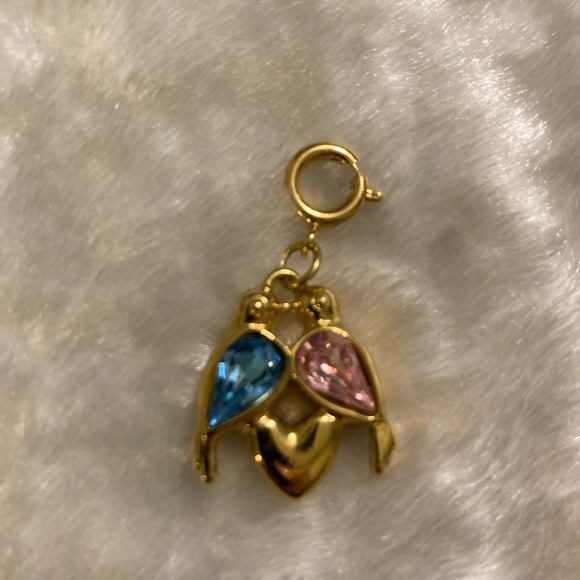 ☘️VTG Monet Signed Love Birds Charm Heart Pink & Blue Rhinestones